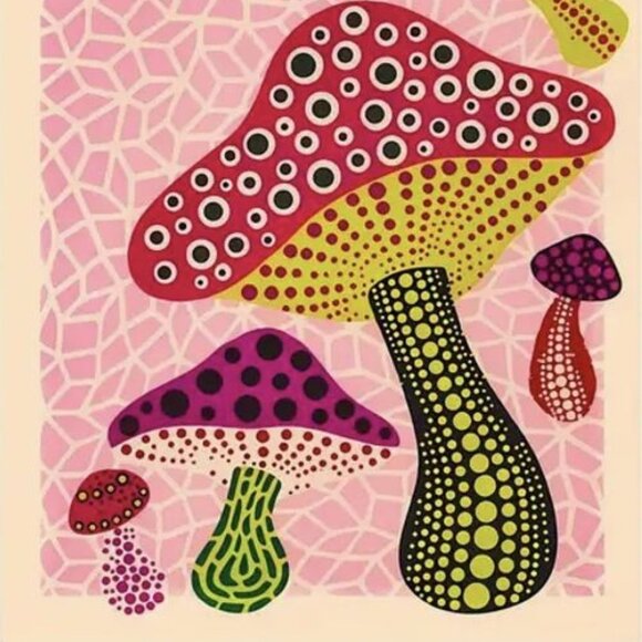 16x24 Yayoi Kusama 1998 Tokyo Pink Mushrooms Unframed Canvas Japanese Art Print - Picture 3 of 3